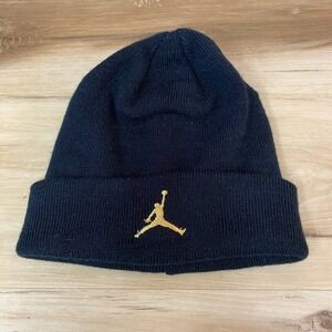 Kids Jordan Jumpman Beanie Hat Black Gold Youth Winter Warm Cuffed